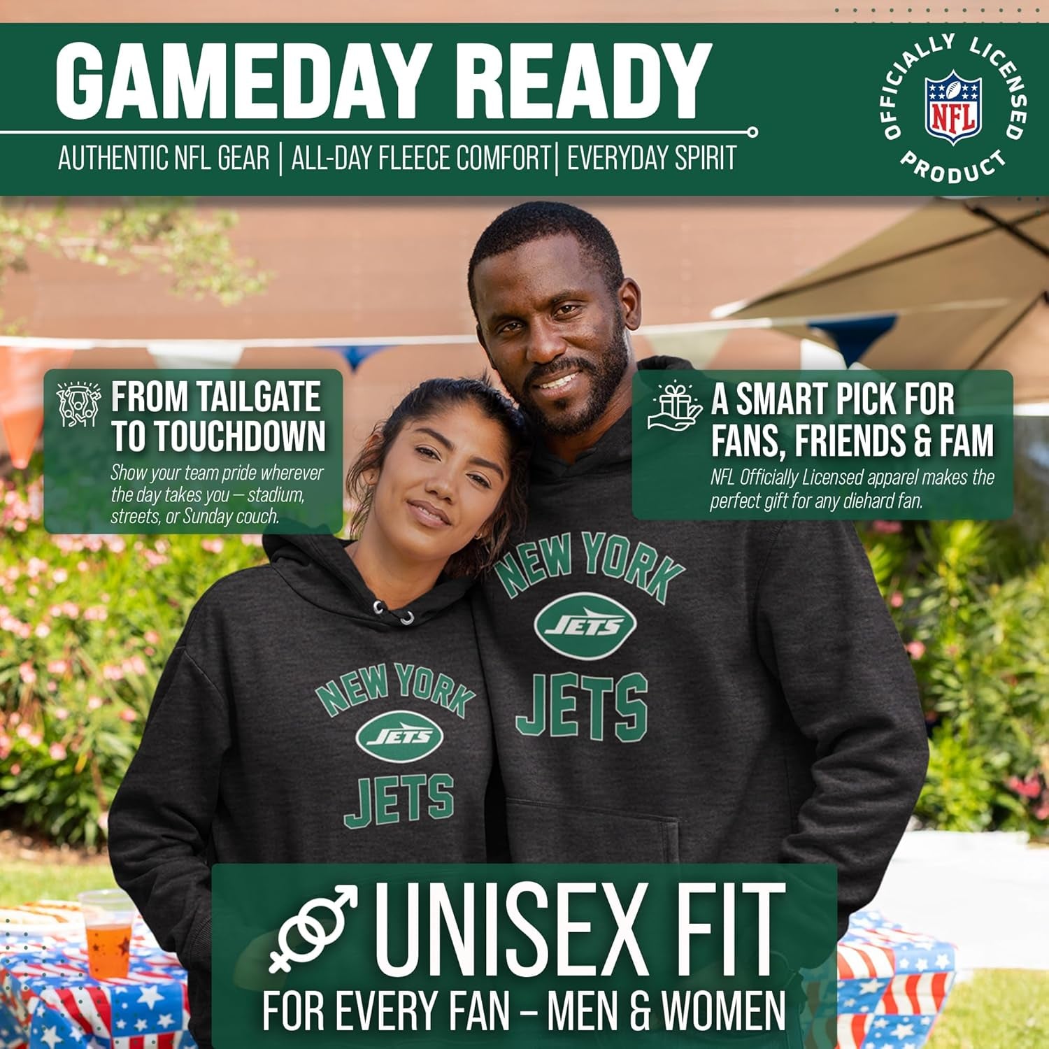 NFL Gameday Adult Hooded Sweatshirt, Pro Football Fleece Hoodie Pullover Sweatshirt